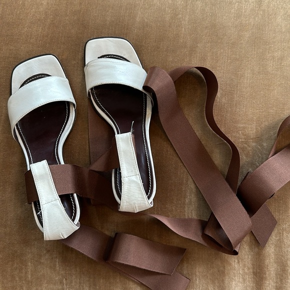 Italy made Genuine Leather Sandals with ribbon grosgrain to tie around ankle - Picture 10 of 13